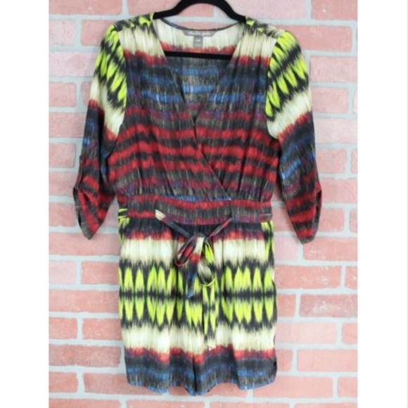 CHARLIE JADE Silk 3/4 Sleeve Short Belted Romper - Picture 2 of 7